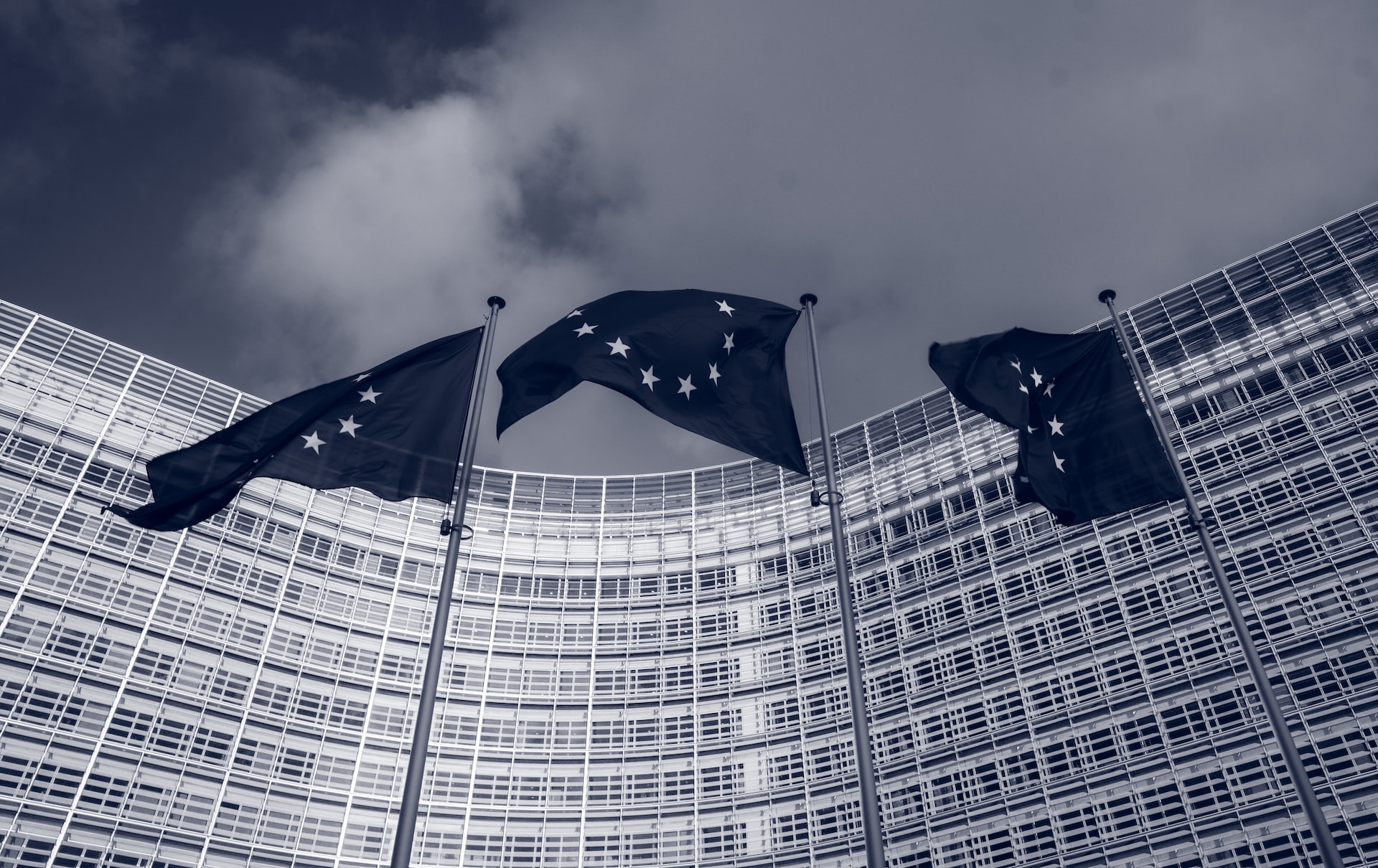 Flaggen der Europäischen Union vor einem Gebäude
